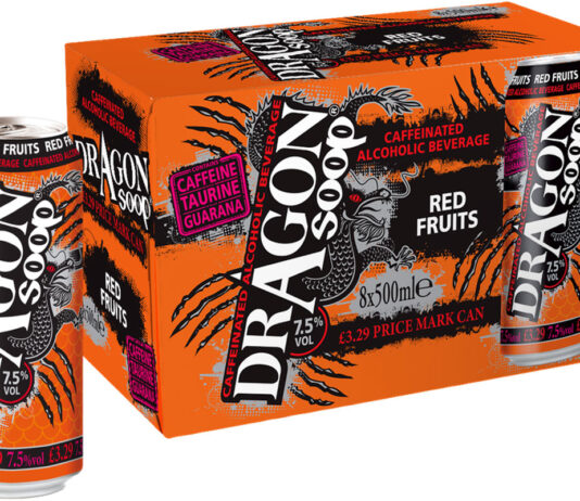UEFA Euro 2024 build-up – Corinthian Brands Pack shot of the new Dragon Soop Red Fruits with a can and a bigger pack behind.