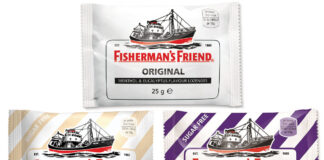 Pack shots of Fisherman's Friend lozenges including Original, Honey & Lemon Sugar Free and Blackcurrant Sugar Free.