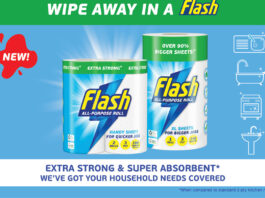 Flash is on a Roll Product advert for new Flash Kitchen Roll wipes.