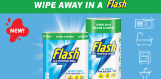Product advert for new Flash Kitchen Roll wipes.