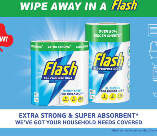 Flash is on a Roll Product advert for new Flash Kitchen Roll wipes.