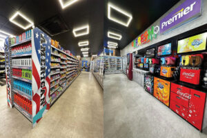 An American Candy section in a Premier store sits to the left and a Refresh @ Premier station concept sits on the right with slush machines.