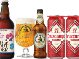 Discover a world of choice with Heineken Pack shots of Heineken's global drinks range including a bottle of Old Mout Cider Berries & Cherries Alcohol Free, Birra Moretti Sale di Mare with a glass next to it filled with the beer and a four pack of Cruzcampo cans.