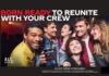 Promotional image for the new Jack Daniel's & Coca-Cola RTD campaign showing a group of friends together enjoying the drink with the tagline 'Born ready to reunite with your crew'.