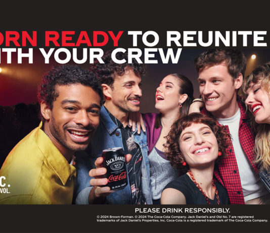 Jack Daniel’s & Coca-Cola gears up for summer parties Promotional image for the new Jack Daniel's & Coca-Cola RTD campaign showing a group of friends together enjoying the drink with the tagline 'Born ready to reunite with your crew'.