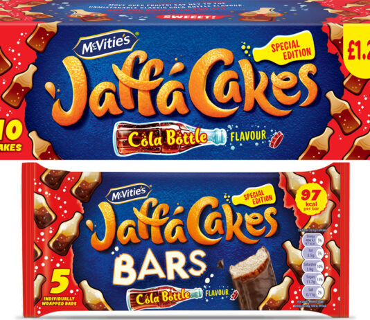 McVitie’s fizzes up with new Jaffa Cakes flavour Pack shots of new Jaffa Cakes Cola Bottle 10-pack and Jaffa Cakes Cake Bars Cola Bottle.