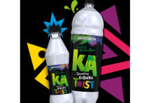 Promotional image for new KA Karnival Twist drinks featuring a 500ml bottle format and 2 litre format.