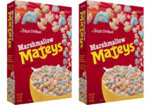 Pack shots of Marshmallow Mateys cereal.