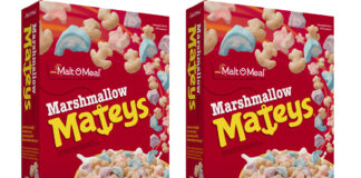 Pack shots of Marshmallow Mateys cereal.