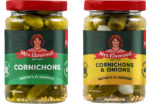 Pack shots of new Mrs Elswood Cornichons and Mrs Elswood Cornichons and Onions jars.