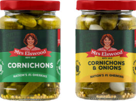 Mrs Elswood pickles up new launches Pack shots of new Mrs Elswood Cornichons and Mrs Elswood Cornichons and Onions jars.