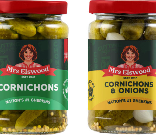 Mrs Elswood pickles up new launches Pack shots of new Mrs Elswood Cornichons and Mrs Elswood Cornichons and Onions jars.