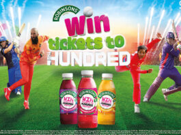 Robinsons bowls support for The Hundred Promotional image for Robinsons Ready To Drink range partnership with The Hundred to advertise hundreds of tickets to be won.