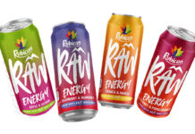 Pack shots of Rubicon Raw energy drinks range.
