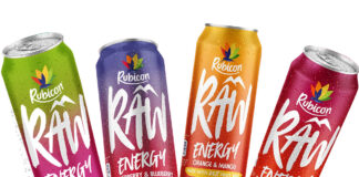 Pack shots of Rubicon Raw energy drinks range.