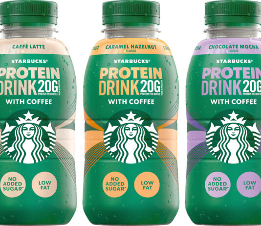 Starbucks gains with new Protein Drinks Pack shots of the new Starbucks Protein Drink with Coffee range in three flavours including Caffe Latte, Chocolate Mocha and Caramel Hazelnut.