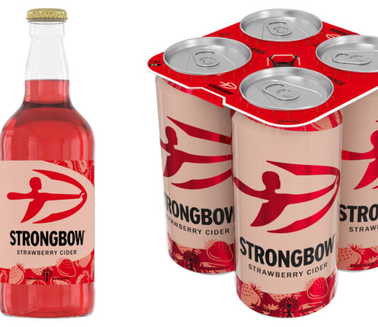 Strongbow strings up Strawberry Pack shots of the new Strongbow Strawberry including a single 500ml bottle as well as a four pack of 440ml cans.