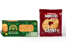 Pack shot of Lyle's Golden Syrup Flapjacks and a pack shot of Jammie Dodgers Giant.