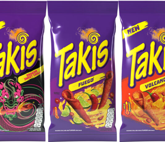 Takis fires up in Morrisons Takis range of crisps including Dragon Sweet Chilli, Fuego and Volcano variants.