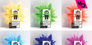 Promotional images of the Angel 2400 vape device range including Yellow, Green, Coral, Sky Blue, Navy and Magenta variants.