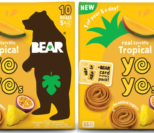 Tropical treat to BEAR in mind Fruit snacking brand BEAR has launched a new Tropical flavoured YoYos snack.