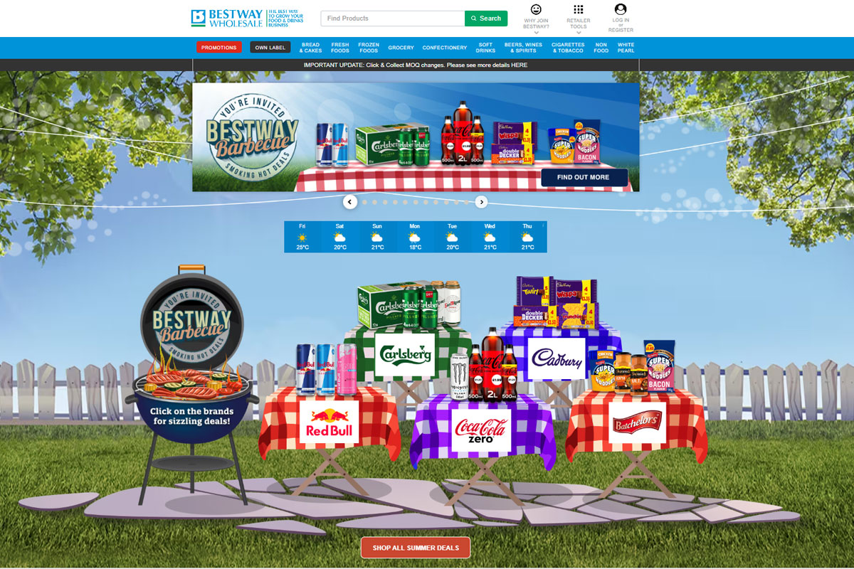 Bestway Wholesale webpage highlighting its summer campaign for 2024 offering retailers deals.
