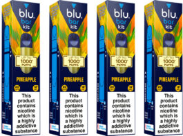 Imperial Brands charges up new 1000 Puff vape devices Pack shots of Blu Bar Kit 1000 Puffs Pineapple vapes.