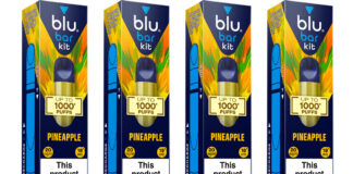 Pack shots of Blu Bar Kit 1000 Puffs Pineapple vapes.