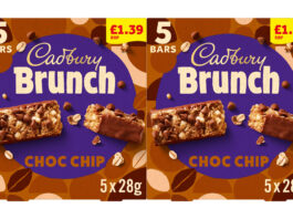 Pack shots of Cadbury Brunch Choc Chip £1.39 PMP.
