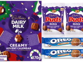 Mondelēz decks the halls in Cadbury Christmas range Pack shots of Cadbury Dairy Milk Creamy Advent Calendar, Cadbury Puds Minis and Oreo Gingerbread.