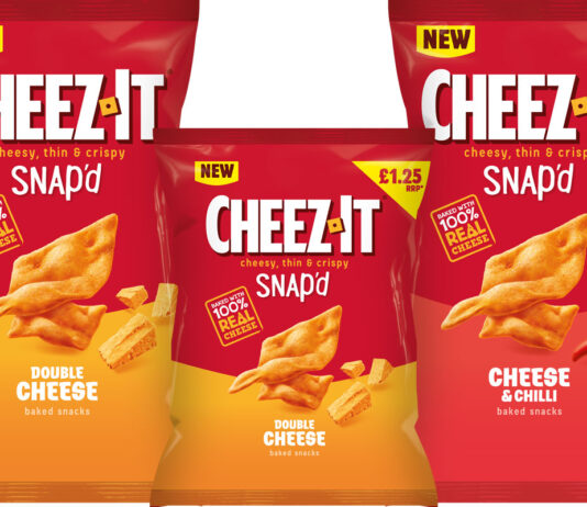 Cheez-It set to make its UK debut this summer Pack shots of Cheez-It Double Cheese and Cheese & Chilli.
