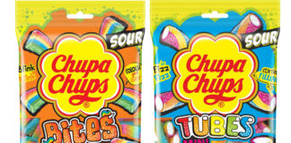 Pack shots of Chupa Chups Sour Bites and Sour Tubes Mini.