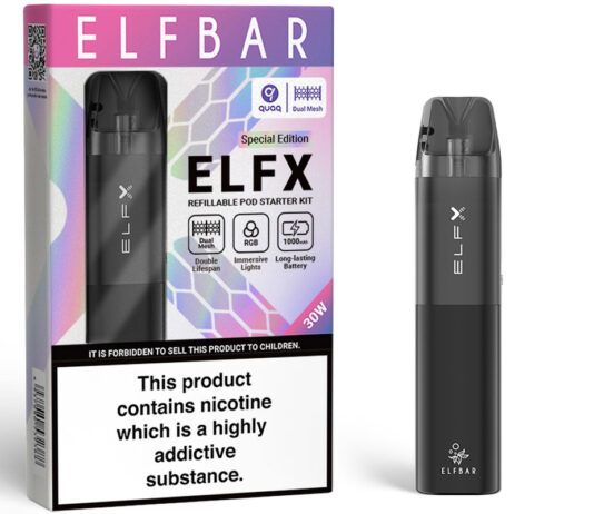 Elfbar introduces pod kit series with ELFX Pack shot of the Elfbar ELFX refillable pod system.