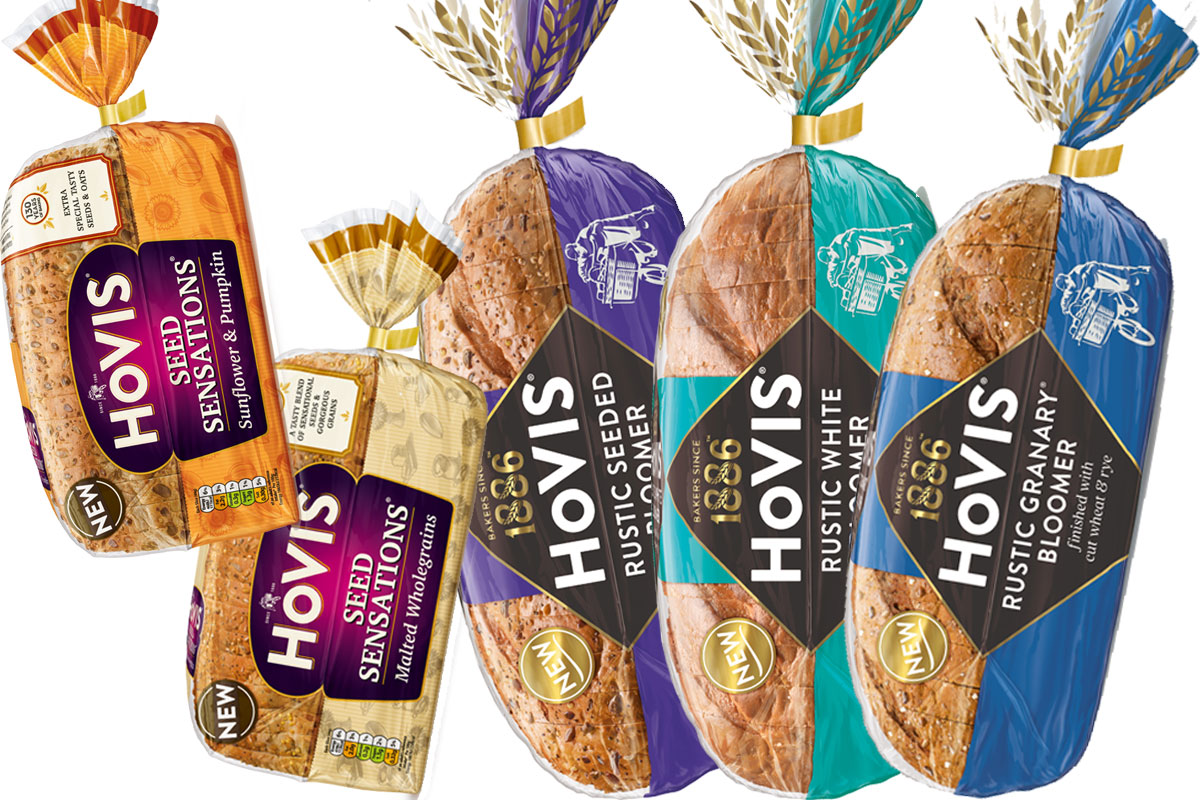 Pack shots of Hovis loaves.