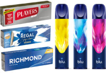 Imperial Brands' nicotine range including Players JPS, Regal Signature, Richmond and Blu Bar vapes in Banana Ice, Blueberry Ice and Grape variants.