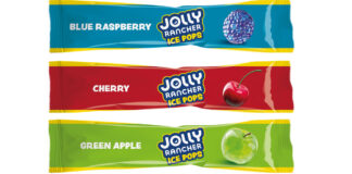 Pack shots of Jolly Rancher Ice Pops including Blue Raspberry, Cherry, Green Apple and Watermelon.