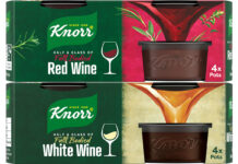 Pack shots of Knorr Wine Stock Pots including Red Wine and White Wine.