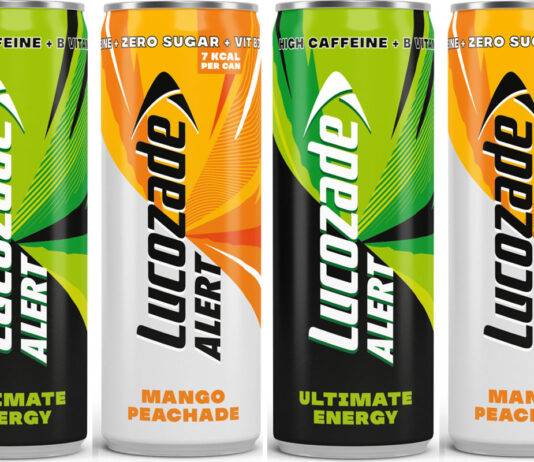 Lucozade Alert unveils new fruity flavour duo Pack shots of Lucozade Alert Ultimate Energy and Mango Peachade.