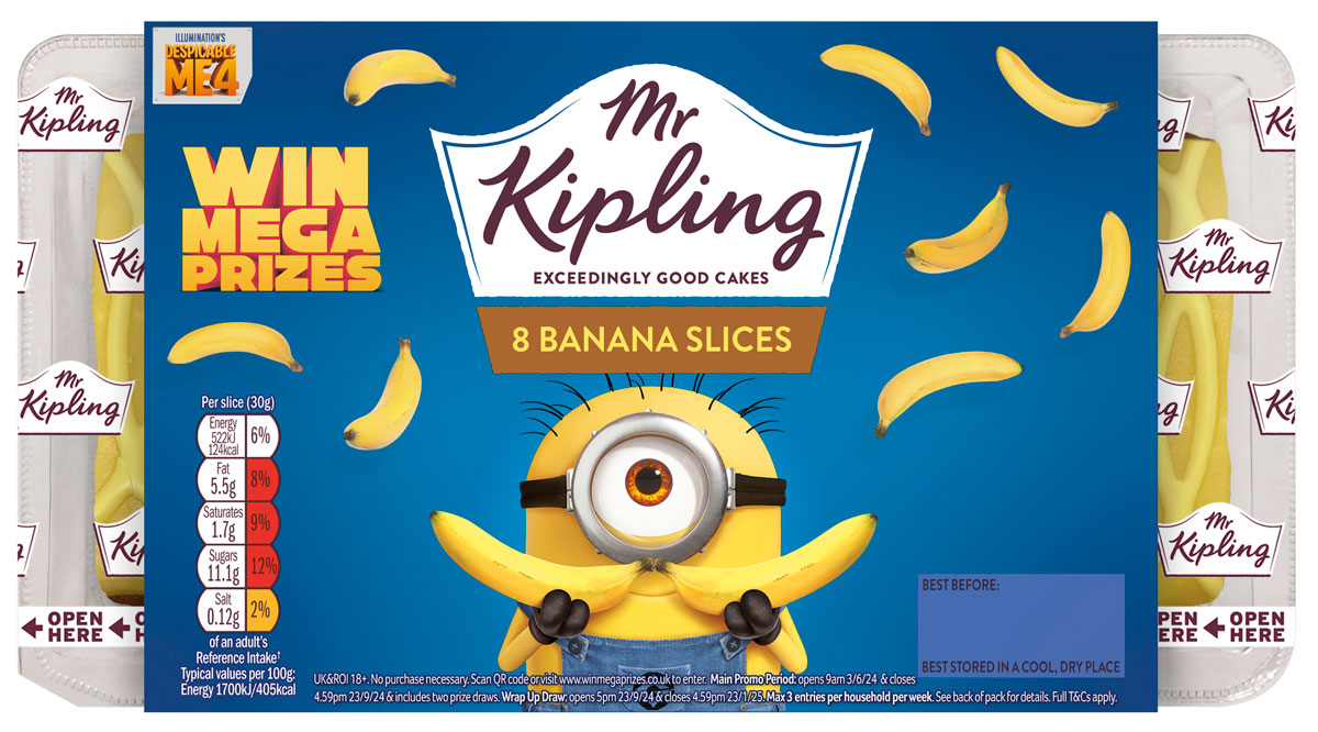 The limited-edition Mr Kipling Banana Slices highlighting the Despicable Me 4 promotion.