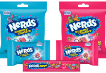 Pack shots of Nerds Gummy Clusters Fruits and Berries in a range of formats as well as a Nerds Rope Fruits pack shot.