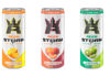 Pack shots of Reign Storm energy drink including Valencia Orange, Peach Nectarine and Kiwi Blend.