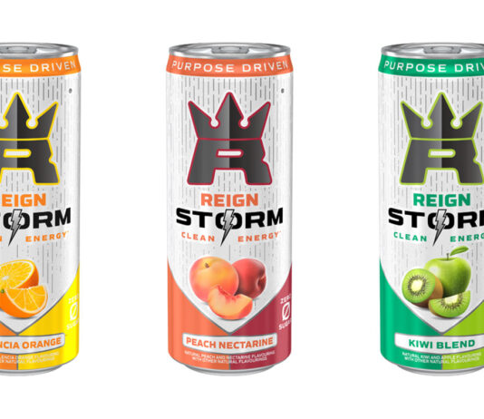 Reign brings in a Storm from America Pack shots of Reign Storm energy drink including Valencia Orange, Peach Nectarine and Kiwi Blend.