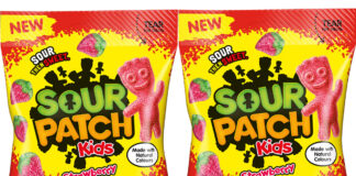 Pack shots of Sour Patch Kids Strawberry.