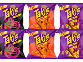 Takis builds distribution with new PMPs Pack shots of Takis PMPs including Dragon Sweet Chilli, Feugo and Volcano.