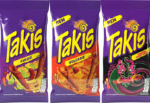 Pack shot of the Takis range of spicy corn chips.