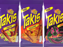 Takis raises the heat in store snacks Pack shot of the Takis range of spicy corn chips.