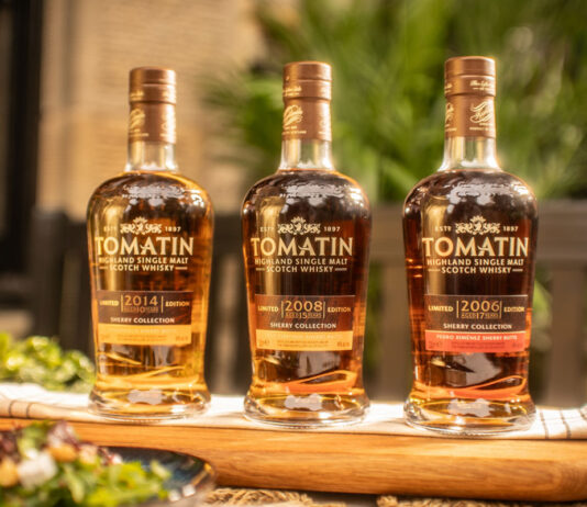 Tomatin launches The Sherry Collection trio of malts Bottles from the Tomatin Sherry Cask Collection are lined up on a table together including The Manzanilla Edition, The Palo Cortado Edition and the Pedro Ximénez Edition.