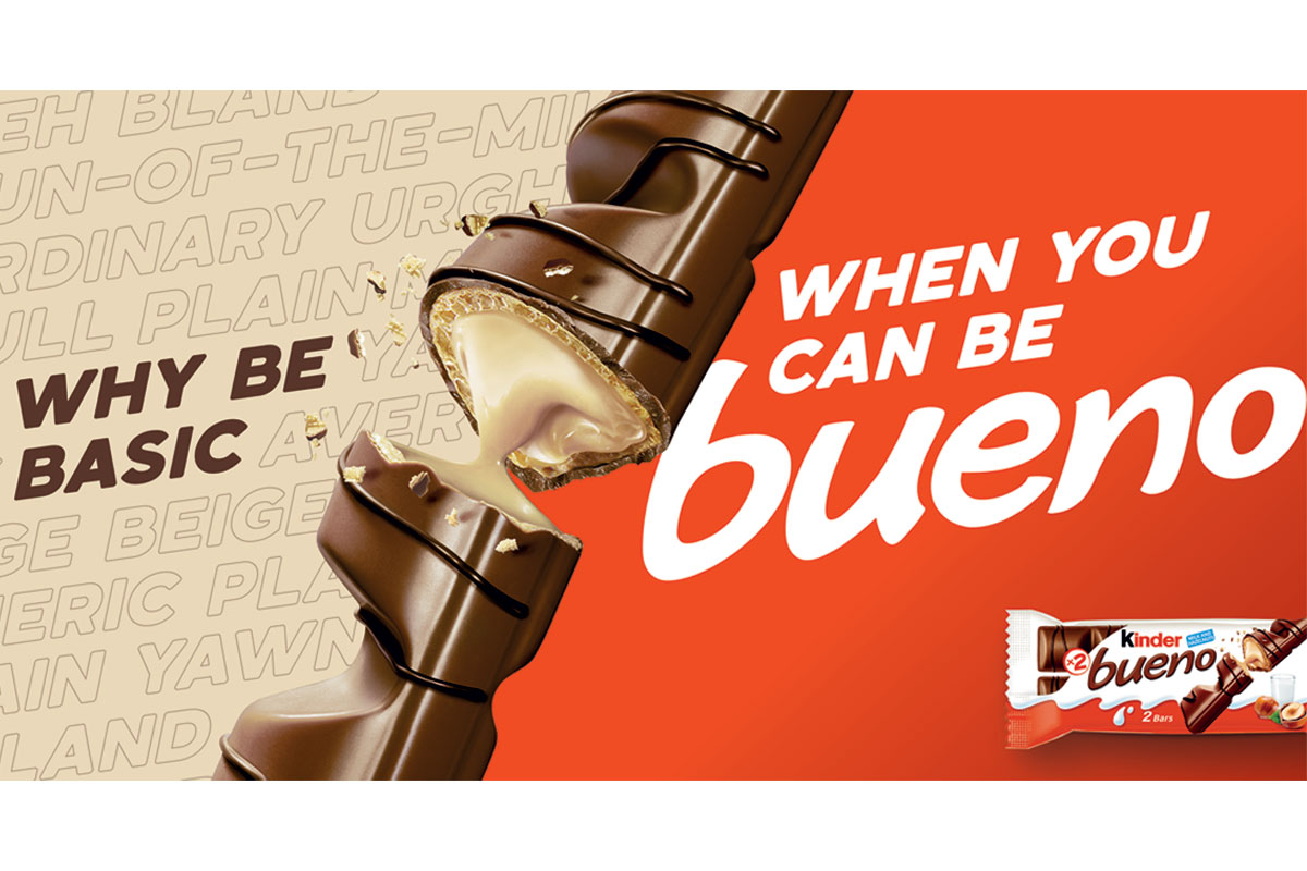 Promotional image for Kinder Bueno's 'Why Be Basic When You Can Be Bueno' campaign.