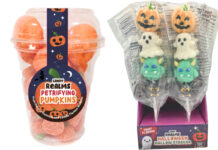 Pack shots of Candy Realms Petrifying Pumpkins and Halloween Mallows Stackers.