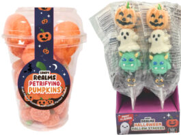 Hancocks stocks up for Halloween candy Pack shots of Candy Realms Petrifying Pumpkins and Halloween Mallows Stackers.